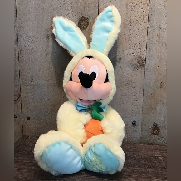 Disney Store Mickey Mouse Easter Bunny 2019 Plush Toy 18" Yellow/Blue Soft - Picture 1 of 8
